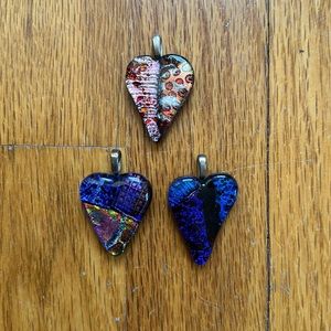 Handmade Dichroic Glass Heart Pendants